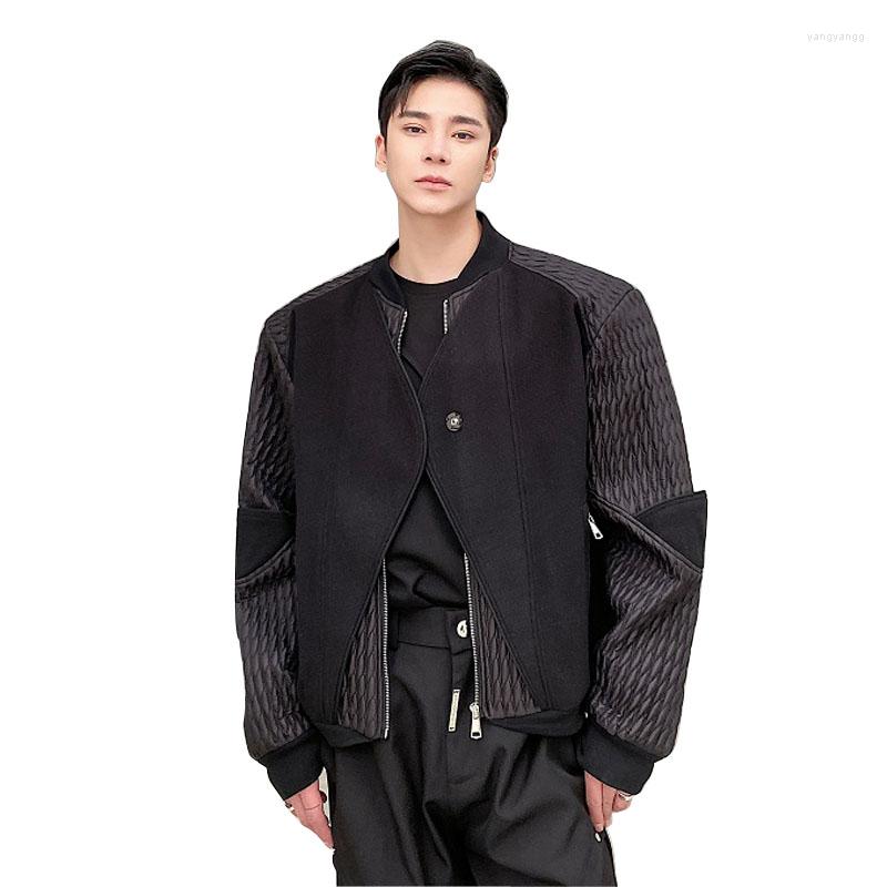 

Men's Jackets Winter Men's Thicken Quilted Woolen Splice Baseball Collar Cotton Short Jacket Man Japan Korean Streetwear Handsome Coat, 131 black
