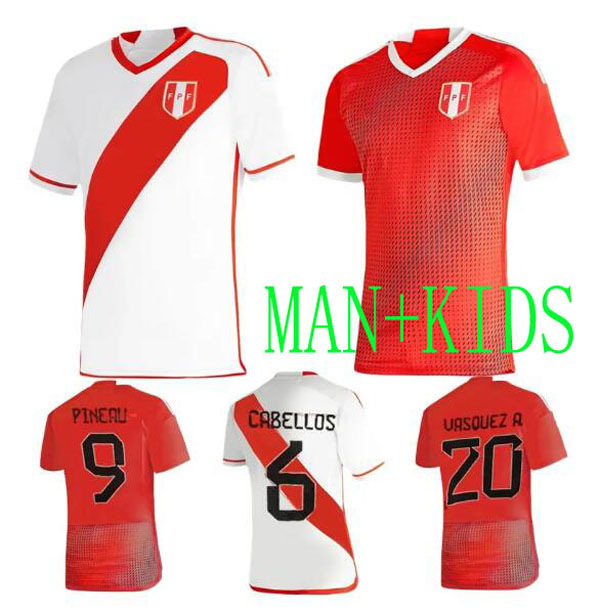 

2023 Peru soccer jerseys 23 24 home away Seleccion Peruana Cuevas PINEAU CARTAGENA football shirt JERSEY white red man set top quality