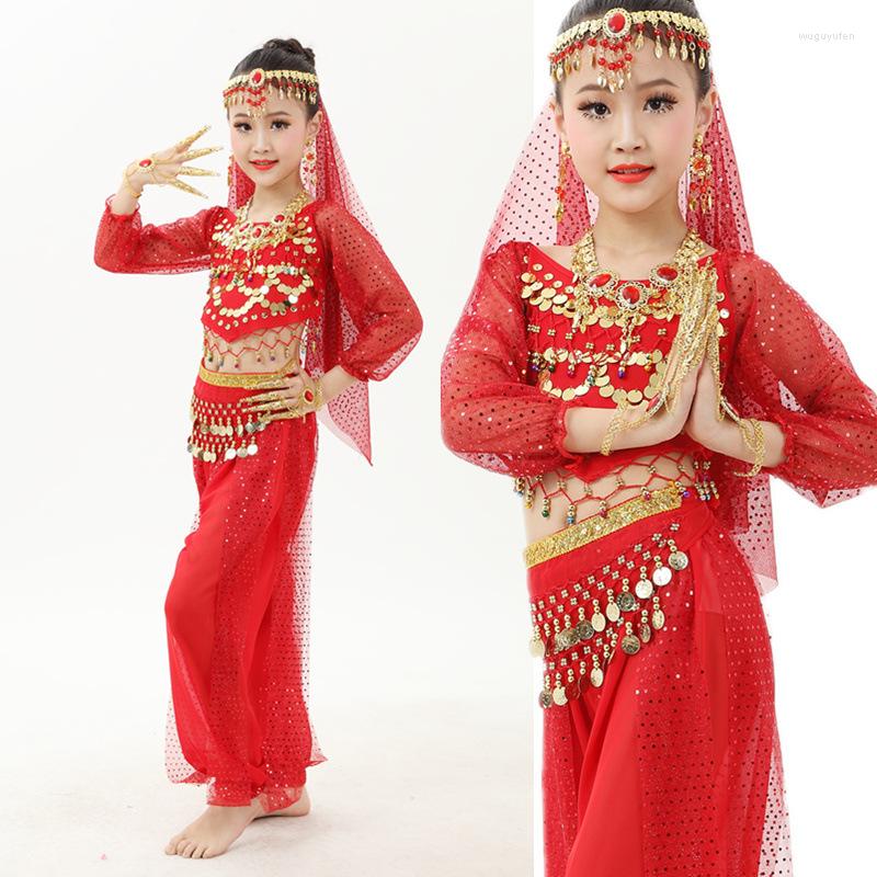 

Stage Wear Girls Belly Dance Costumes Children Oriental Clothing 2PCS/Set Kids Dancing Bollywood Performance Dancewear, Green