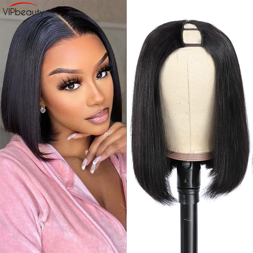 

Lace Wigs V Part Straight Bob Human Hair No Leave Out Glueless U Upgrade Sew in NO Glue 150 Density 230217, Ombre color