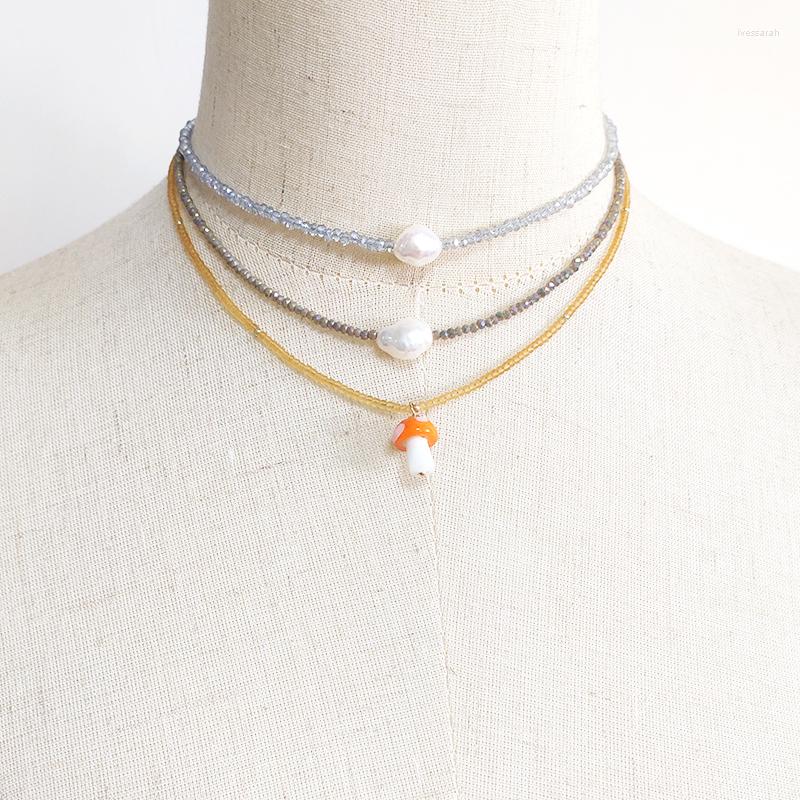 

Choker Women Fashion Classic Crystal Bead Natural Pearl Short Necklace Handmade Irregular Freshwater Pendant Jewelry Minimalism