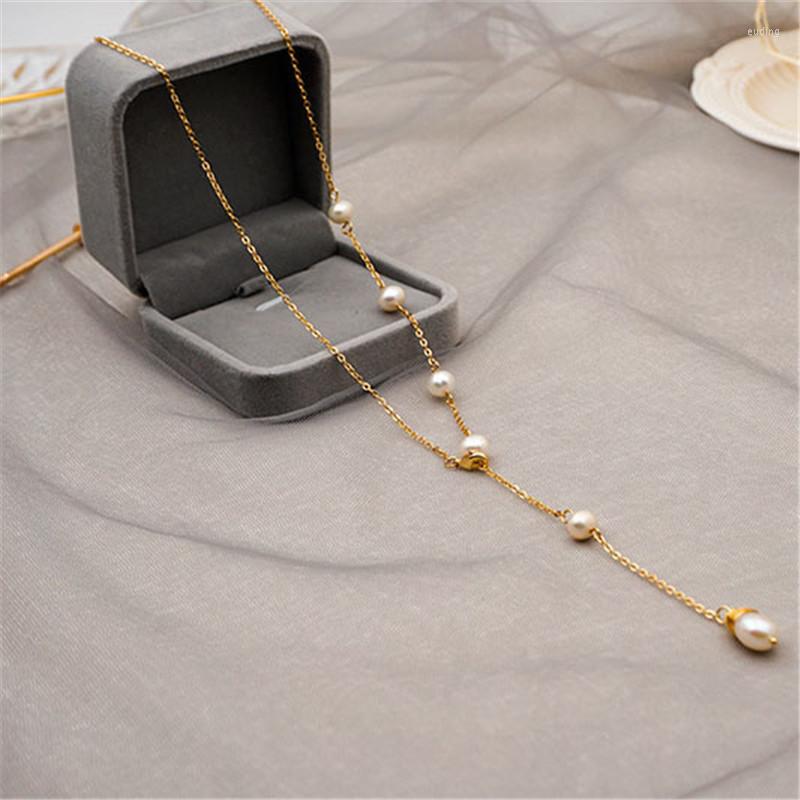 

Chains Simple Long Chain On The Necklace For Women Natural Freshwater Pearls Wedding Luxury Jewelry Gifts Year