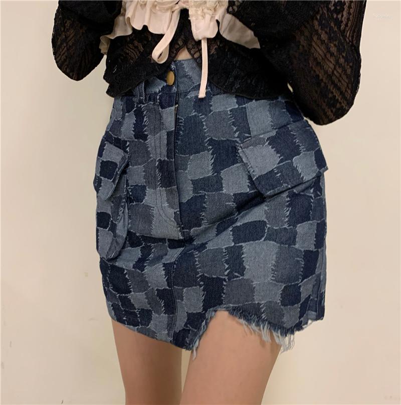 

Skirts 2023 Women Preppy Style High Waist A-Line All-Match Streetwear Chic Denim Mini Irregular Skirt Faldas Fashion Mujer, Photo color