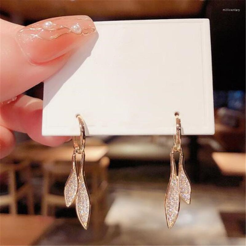 

Backs Earrings Korean Charming Luxury Crystal Leaf Necklace For Women Fashion Temperament Clip Elegant Party Jewelry
