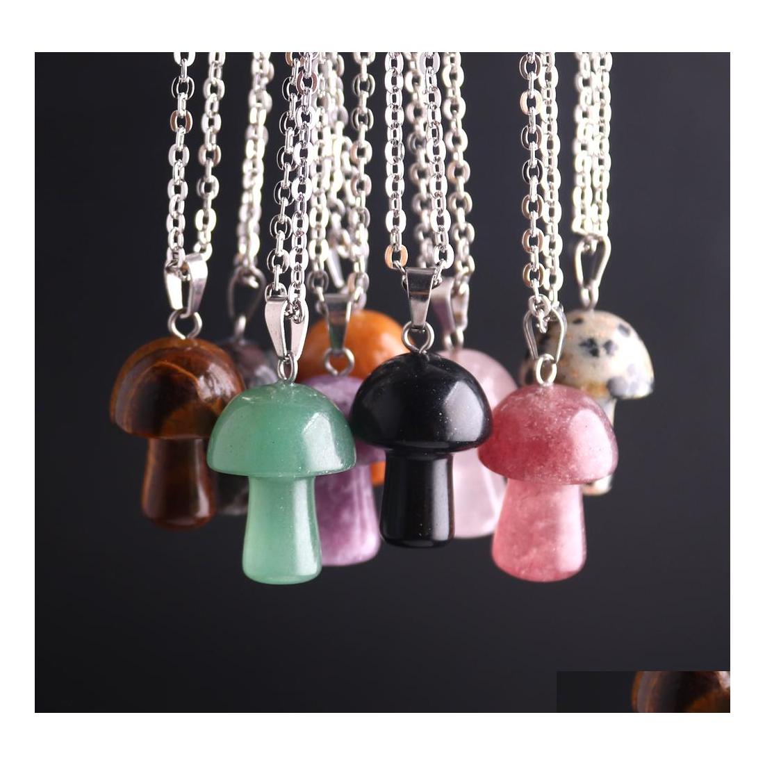 

Pendant Necklaces Cute Mushroom Necklace Natural Stone Crystal Quartz Healing Energy For Women Neckale Drop Delivery Jewelry Pendants Dhven