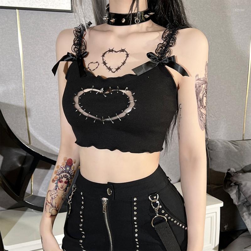 

Women' Tanks Exposed Navel Vest Camisole Fashion Crop Tank Top Hollow Heart Wrap Goth Girl Sexy Street Sleeveless T-Shirt, Picture shown