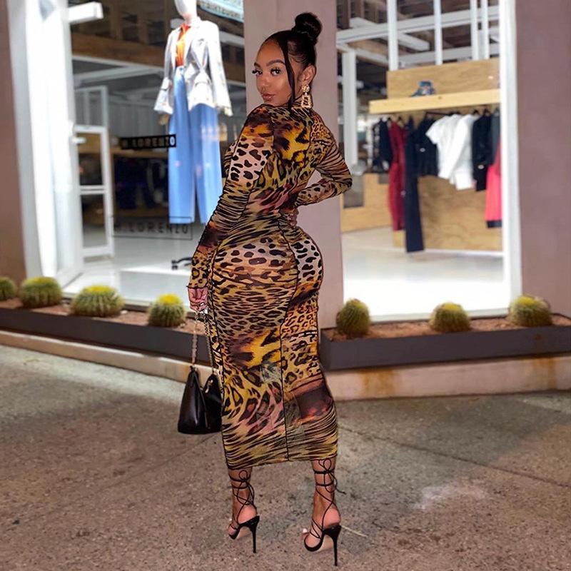 

Casual Dresses Summer Stretch Thin Transparent Leopard Long Clothes For Women Dress Sexy Party Tight Bodycon Midi Female 2023, Multicolor