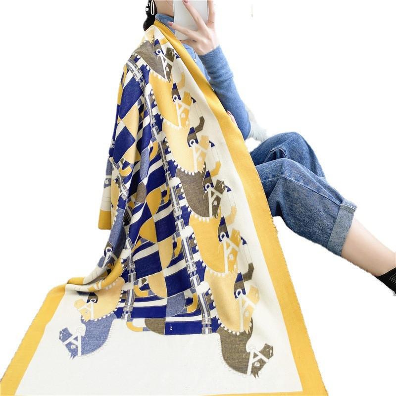 

Scarves Designer Women's Autumn Winter Thick Horse Female Scarf Warm Knitted Women Luxury Cashmere Shawls Fashion Accessories