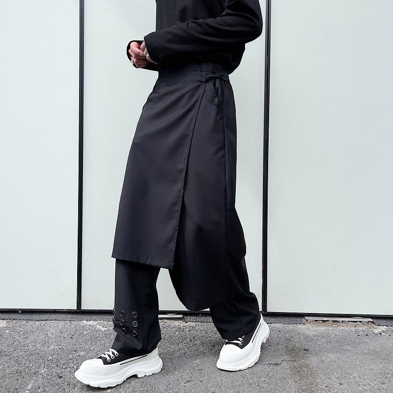 

Men's Pants Fake Two Piece Patchwork Ribbons Hip Hop Harem Mens Harajuku Casual Pantskirt Techwear Cargo Street Fashion Trousers, Black