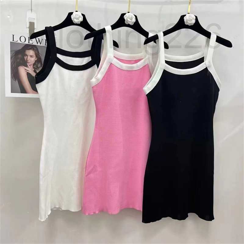 

designer Elegant Slip Knitted Dress Casual Women For Summer Circle Letters Ice Silk Slimming Vest Sundress Lady BJ6I, Black