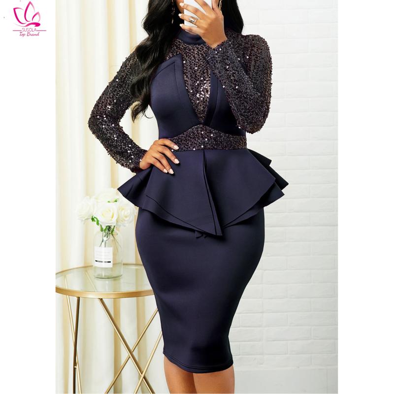 

Casual Dresses Elegant Floor Length Long Evening Party Dress Women Sexy Lace Sheer Sleeve Plus Size Tunic Maxi Year, Blue
