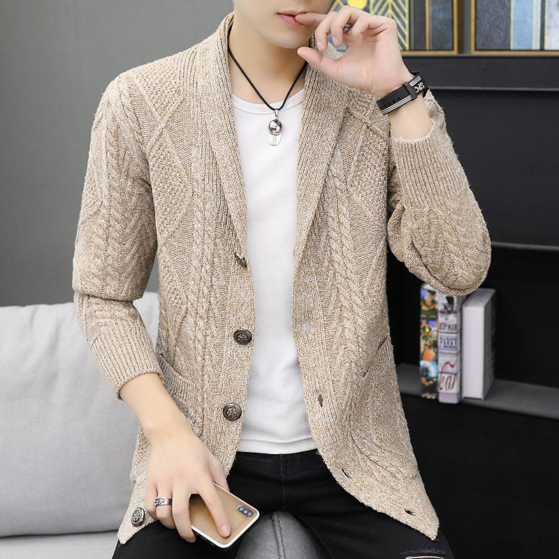 

Men's Sweaters Korean Fashion Sweatercoat Men Casual Solid Color Long-Sleeve Knitted Cardigan Spring Autumn Sweater ClothingMen's, Khaki