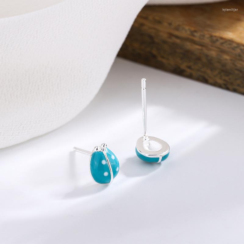

Stud Earrings Sole Memory Blue Drop Glaze Cute Mini Insect Silver Color Fashion Female SEA837
