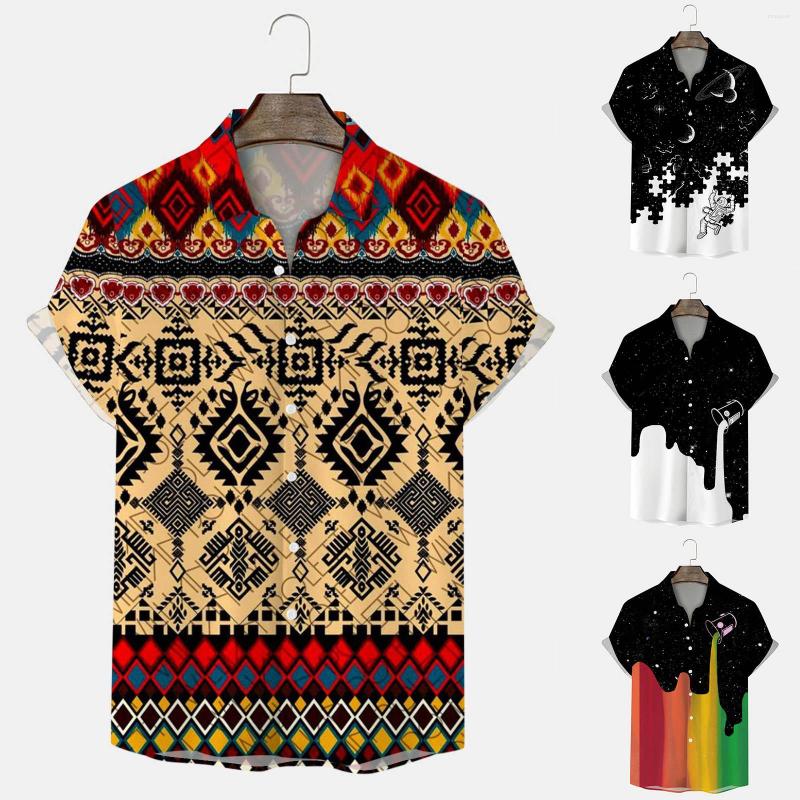 

Men's Casual Shirts Mens Summer Fashion Beach Seaside Digital 3D Printing Lapel Button Short Sleeve Shirt T Hawaii X, Black