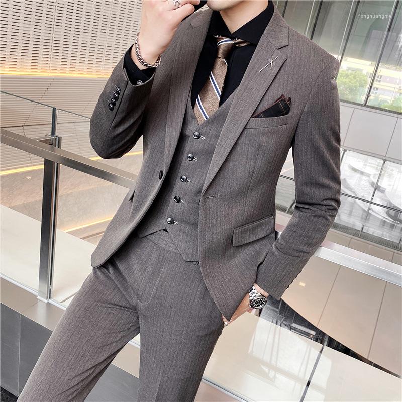 

Men' Suits Business Casual Three Piece Suit Korean Version Slim-fitting Man Groom Wedding Fashion Dress, Black
