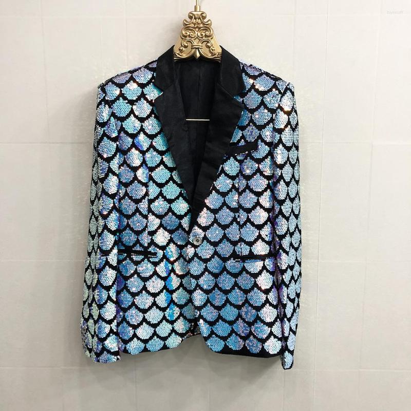 

Men's Suits Men's Bar Singer Star Concert Sequins Suit Jacket Formal Glitter Blazers Evening Party Host Tuxedo Slim Coat Dance Costume, Gradient blue