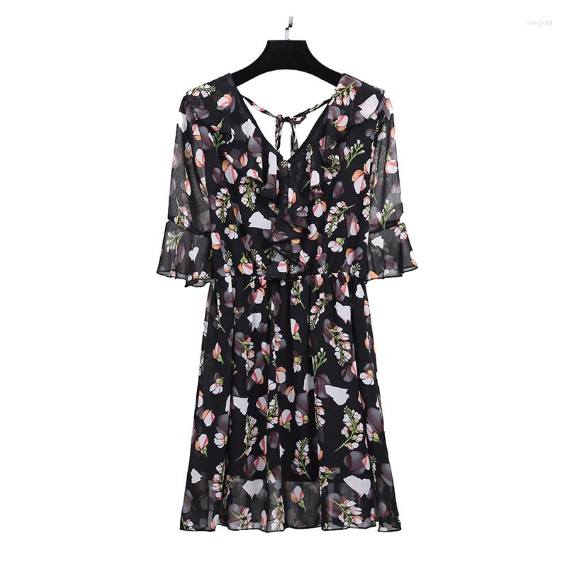 

Party Dresses 2023 Summer Women's Dress Leisure Long Section Body Thin Over Knee Fashion Korean Version Flower Short Sleeve Ladies, Black