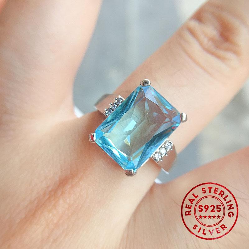 

Cluster Rings Blue Crystal Ring 925 Sterling Silver Simple Jewelry Fashion Elegant Wedding For Women Fit Anniversary Banquet Romance