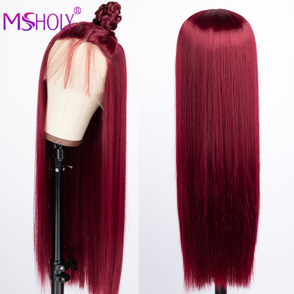 

Human Hair Wigs 13x3 Burgundy Red Synthetic Lace Front Wig Straight Glueless Heat Resistant For Women 230217, Ombre color