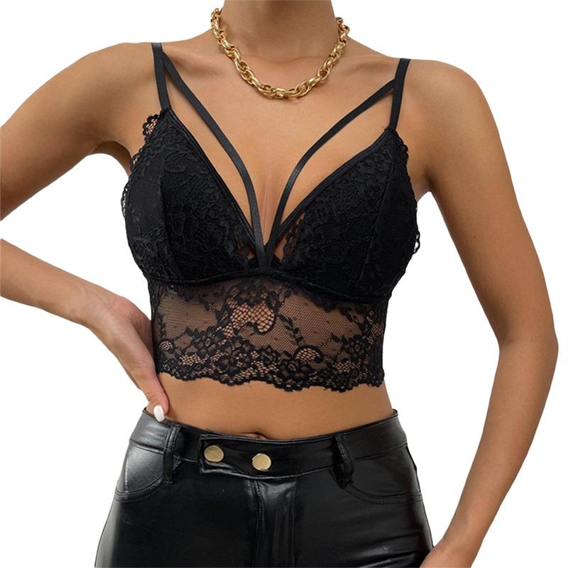 

Women' Tanks & Camis Summer Casual Tops Sleeveless Backless Solid Color Floral Lace V-Neck Sling Crop ClothingWomen, Black