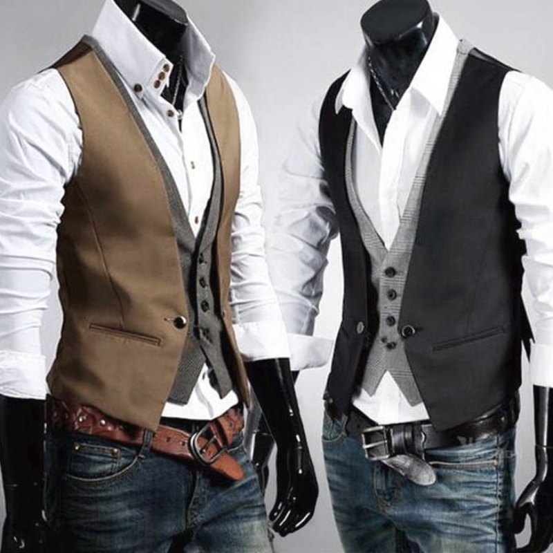 

Men's Vests Business and Leisure Men's Double Breasted Waistcoat Dress Vest Meeting Party Wedding Formal Sleeveless Jacket 230217, Khaki