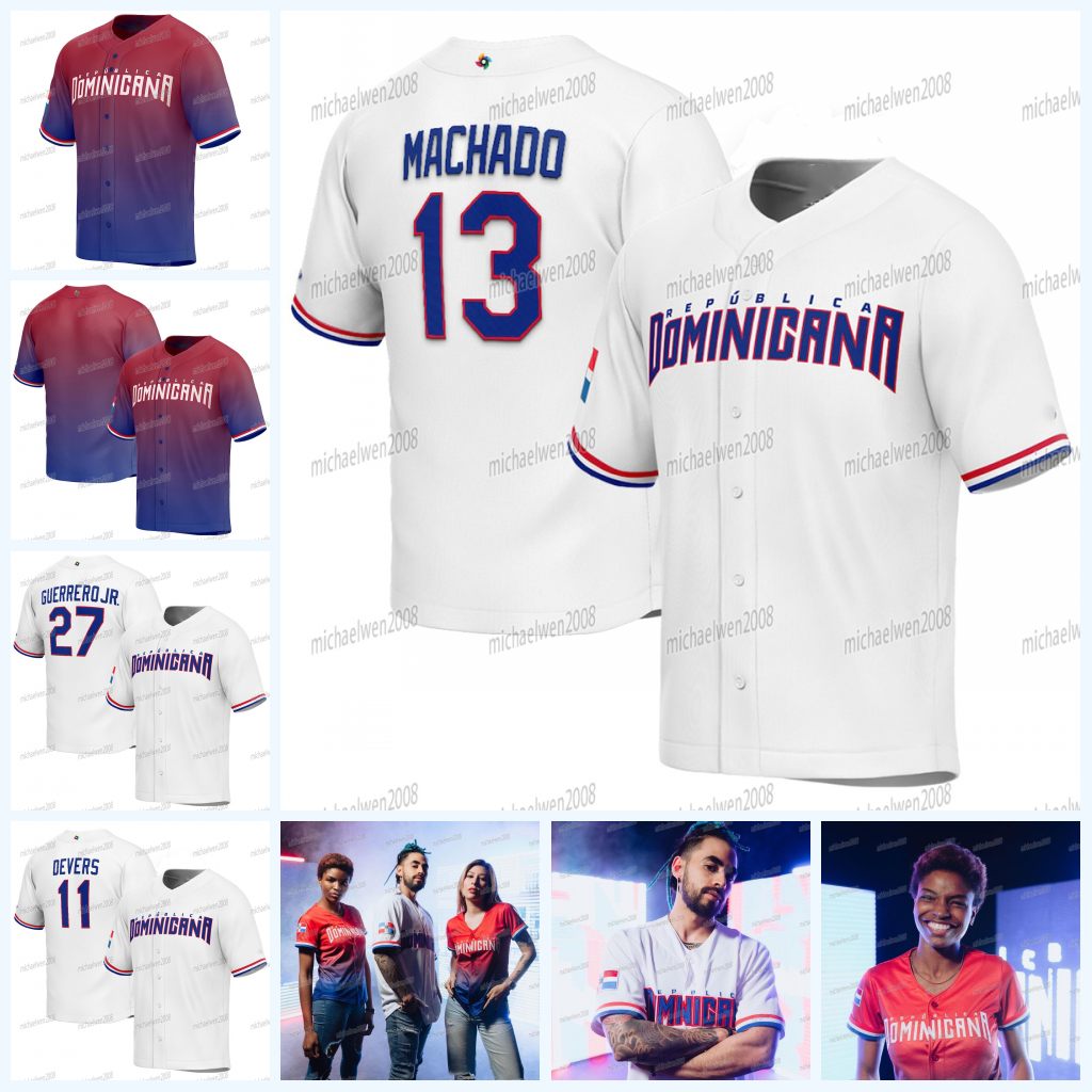 

Dominican Republic 2023 World Baseball Classic Jersey WBC Manny Machado Jeremy Pena Julio Rodriguez Juan Soto Vladimir Guerrero Jr. Rafael Devers Willy Adames, 2023 white