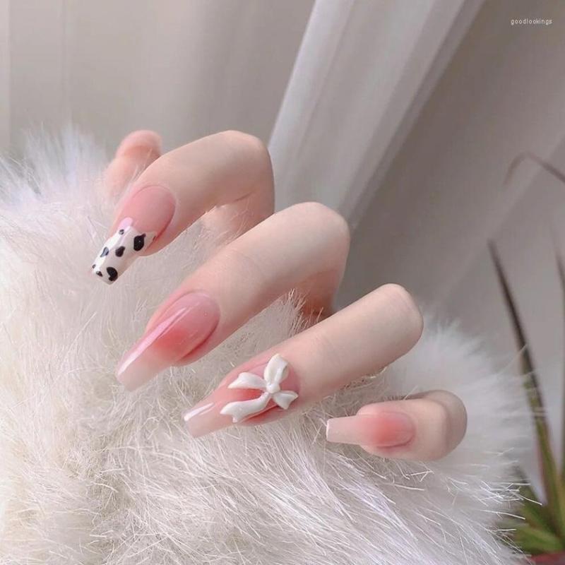 

False Nails 24pcs Bow Nail Patch Glue Type Removable Long Paragraph Fashion Manicure Save Time TEEA889, White