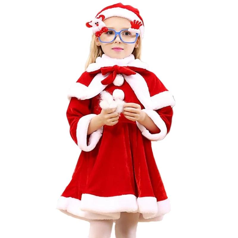 

Clothing Sets 2 4 6 8 10 Years Christmas Costume Boys Girls Santa Claus Red Dress With Cloak Cosplay Kids Children Girl's Clothes