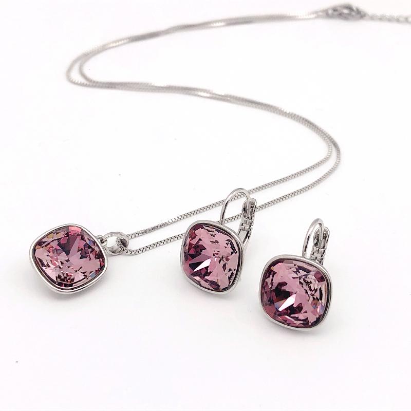 

Necklace Earrings Set Top Luxury Jewelry Brand Square Earings And Pendant With Austria Crystal For Bridal Wedding Party Xuping Bijoux, Picture shown