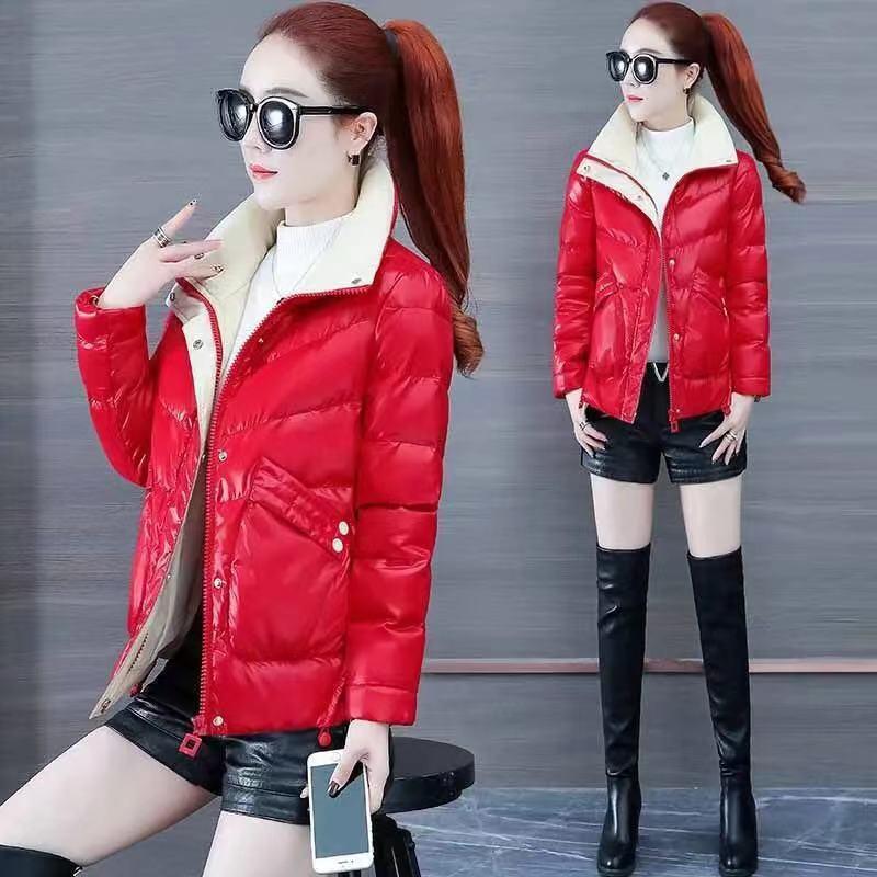 

Women's Jackets Bright Face Down Padded Jacket Parkas Short Coats Winter Solid Glossy Casual Outwear Lady Cotton Coat M565Women', Black