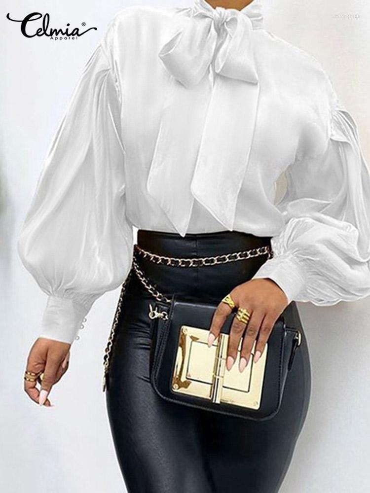 

Women' Blouses Celmia Women Casual Tops Autumn 2023 Fashion Office Lady Lantern Sleeve Blusas Bow Tie Collar Party Elegant Shirts, White