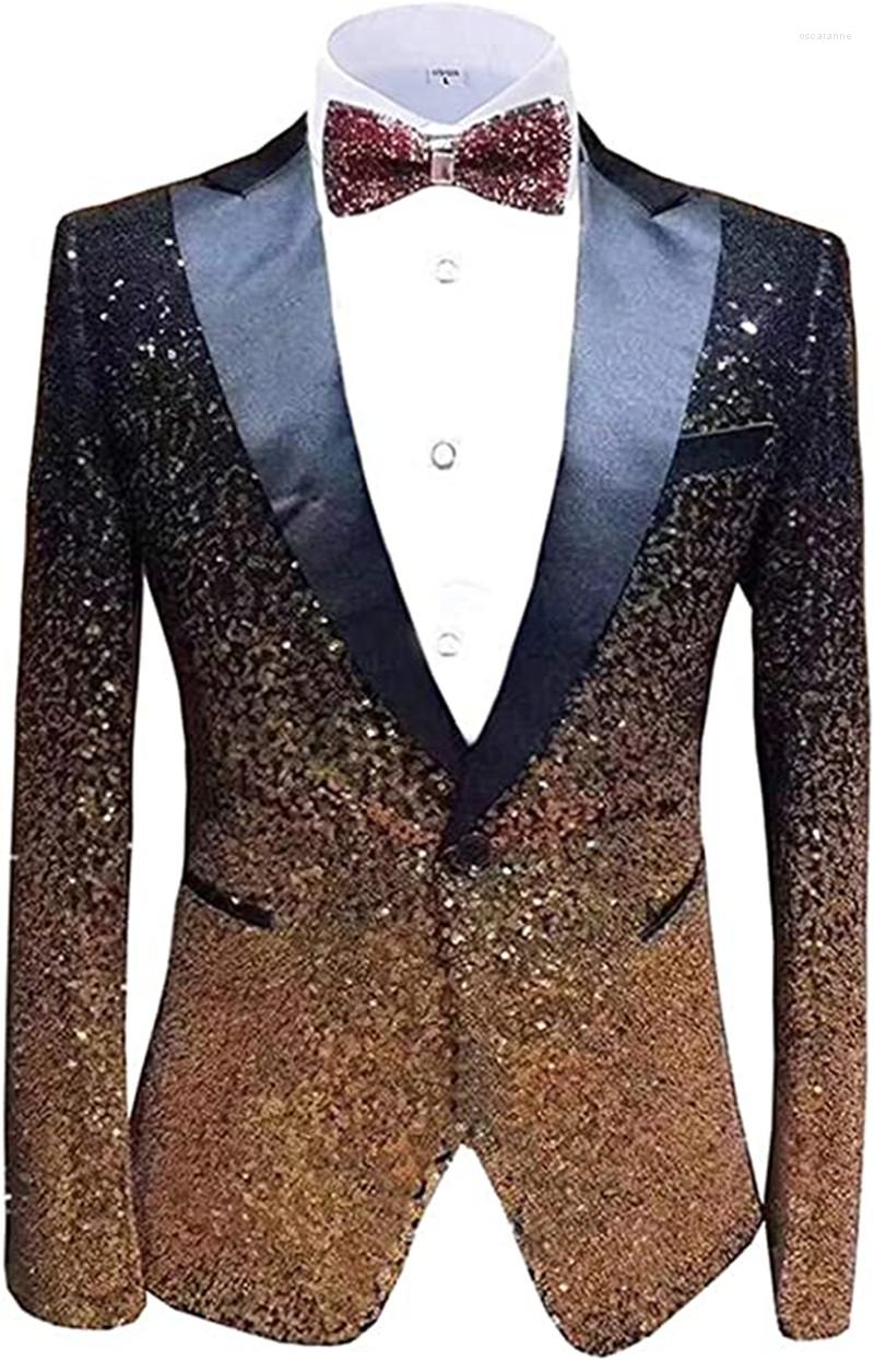 

Men's Suits 1 Piece Men'S Suit Coat Dennis Dress Sequins Blazer Formal Business Host Jacket For Men Just One Button, Blue gold
