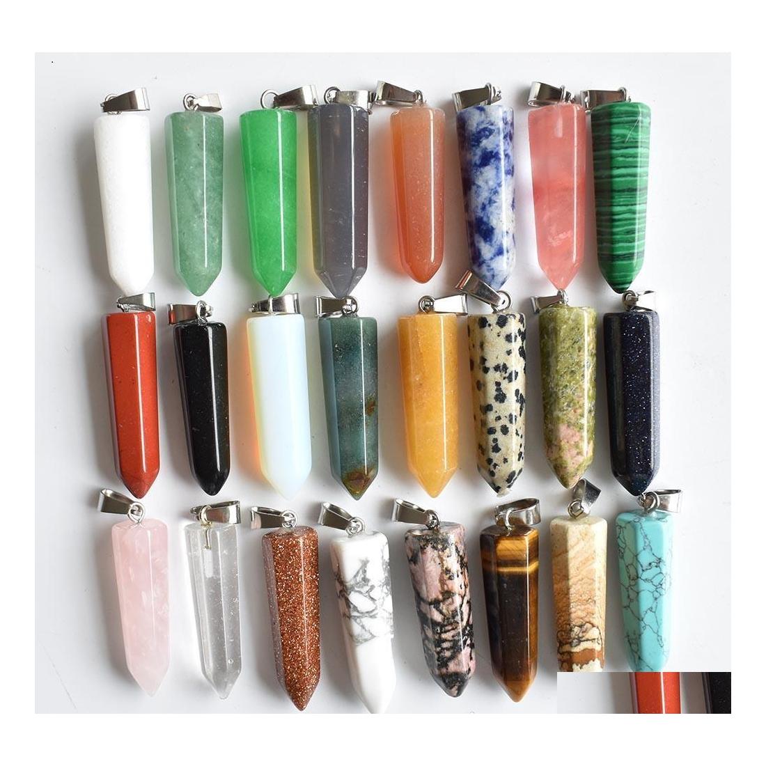 

Charms Natural Stone Hexagon Prism Opal Rose Quartz Tigers Eye Turquoise Pendants Crystal Clear Gem Fit Necklace Making Drop Deliver Dhikb