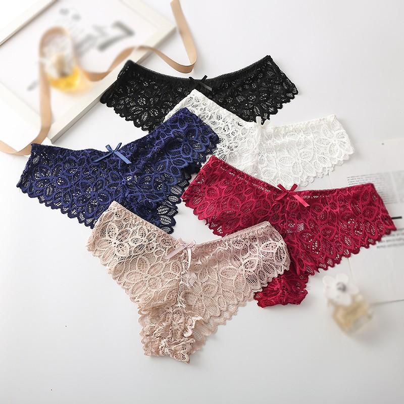 

Women's Panties Women Thin Section Sexy Bow Lace Flower Hollow Ladies Briefs Low Waist Cotton Inseam