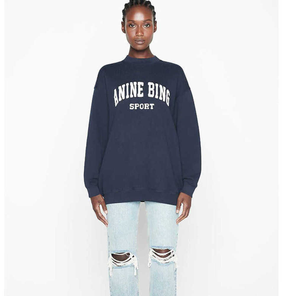 

Anine Bing Women Designer Sweatshirt Classic Pullover Letter Embroidery Fleece Loose Crew Neck Sweater33, Red