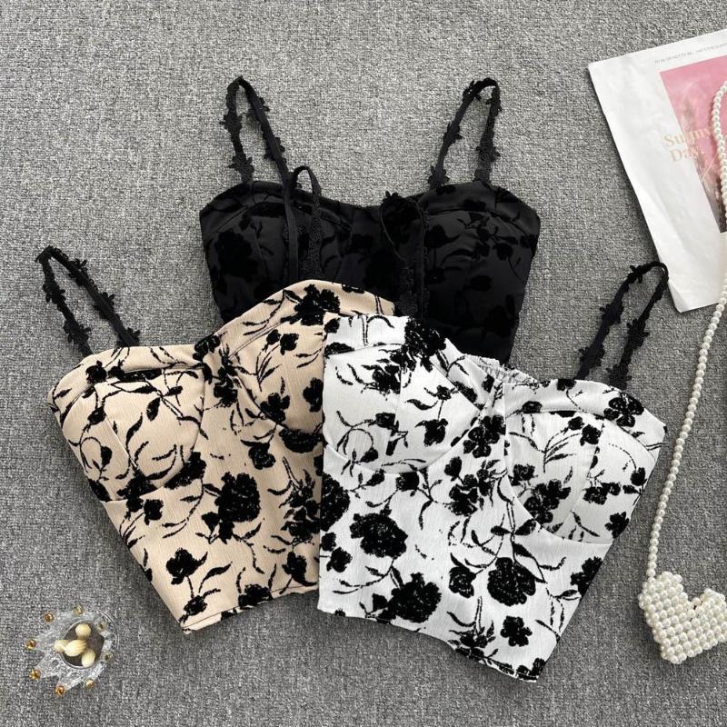 

Women's Tanks Vintage Bandage Crop Top Women's Bodycon Printed Caimis Sexy Spaghetti Strap Party Cropped Tops Chest Padded Nightclub, White