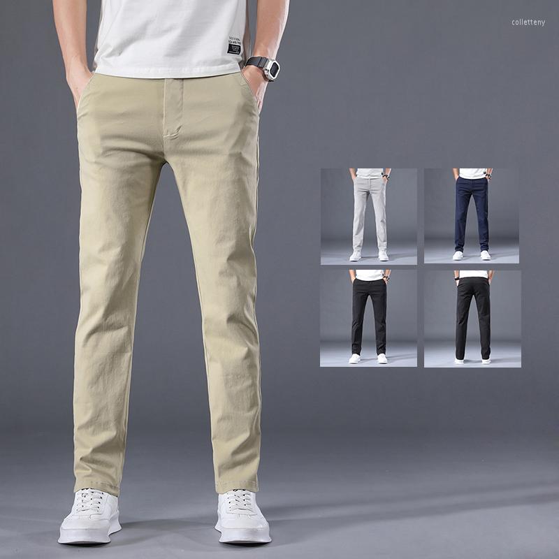 

Men's Pants Cotton Summer Stretch For Men's Classic Straight Slim Fashion Khaki Black Gray Male Business Office Casual Trousers, Blue