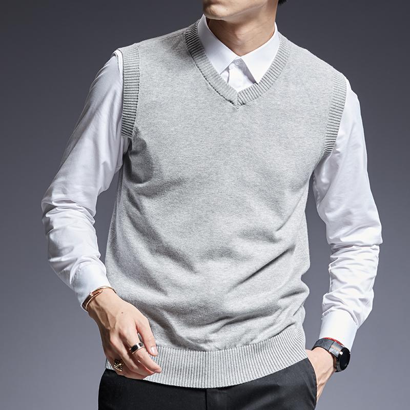 

Men's Vests Fashion Brand Sweaters Men Pullovers Sleeveles Slim Fit Jumpers Knit Solid Color Autumn Korean Style Casual ClothesMen's, Sky blue