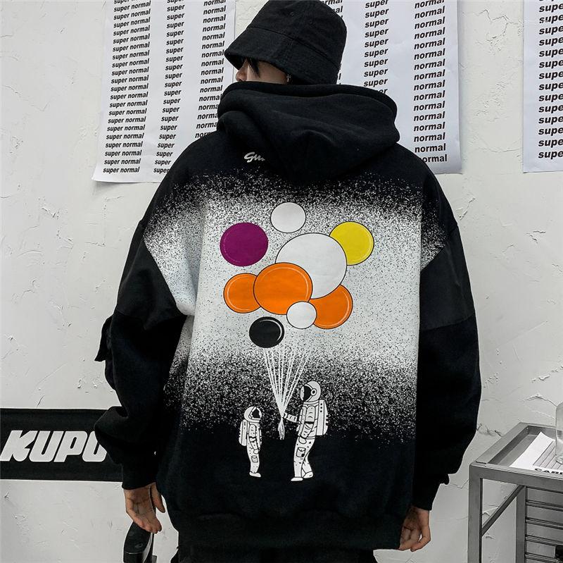

Men' Hoodies Winter Casual Hoodie Men Print Loose Cotton Hoody, Black