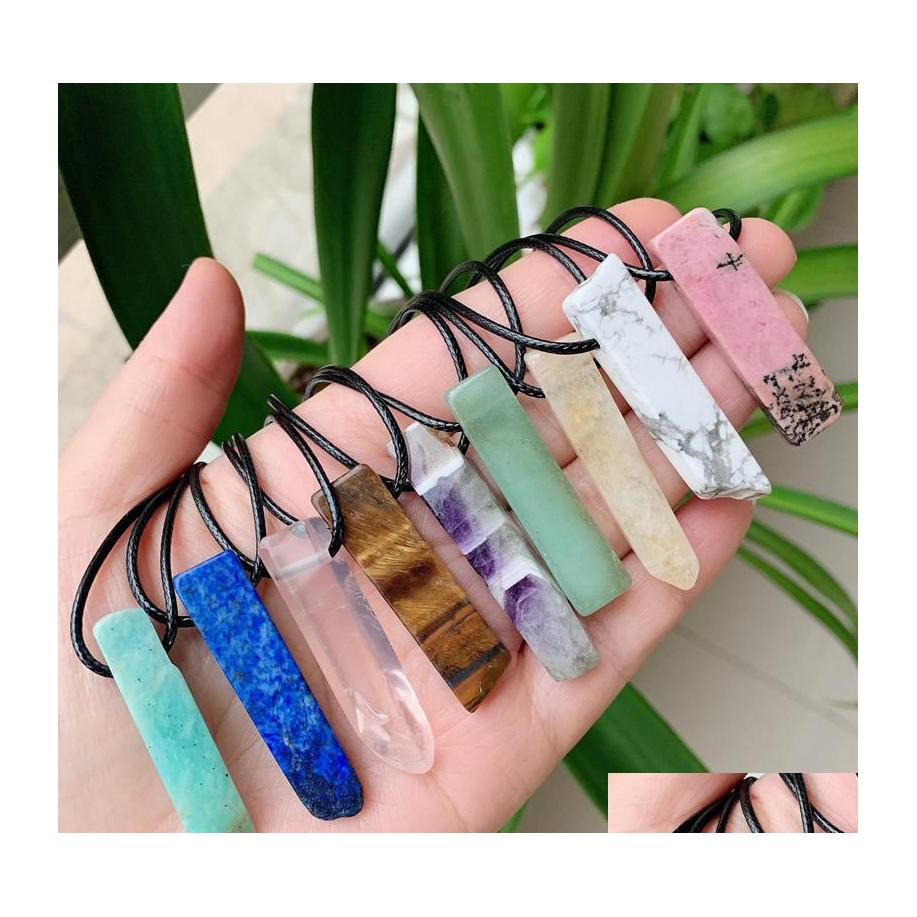 

Pendant Necklaces Irregar Quartz Pendum Natural Stone Necklace Amethysts Amazonite Citrines Lapis Pink Crystal Healing Drop Delivery Dhoqa