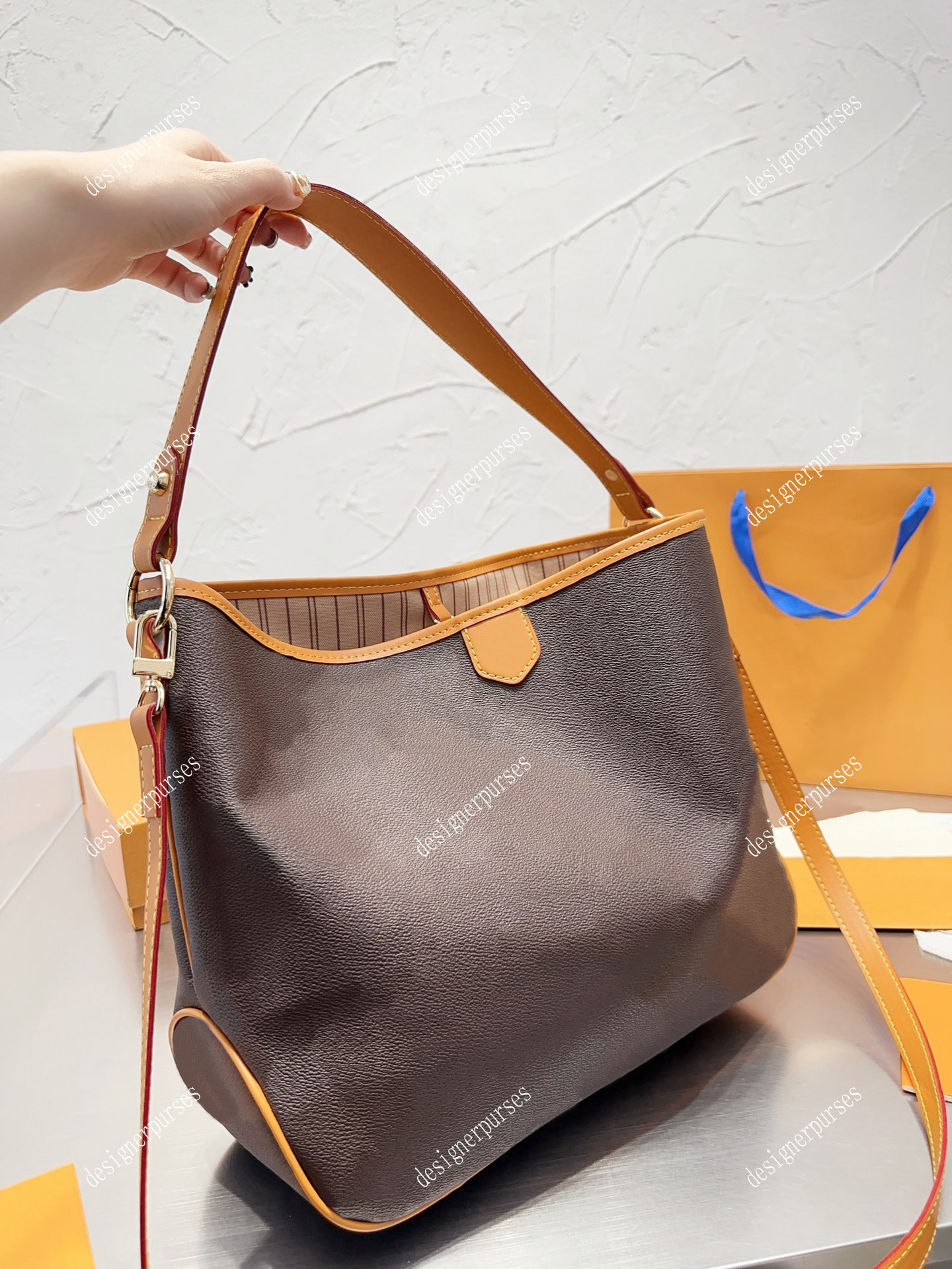 

TZ Women luxury designer bags fashion Crossbody handbags Womens Purses Shoulder Printed Shopping Totes Bag lady Classic brown flowers Large capacity tote bags 39CM, Brown#1