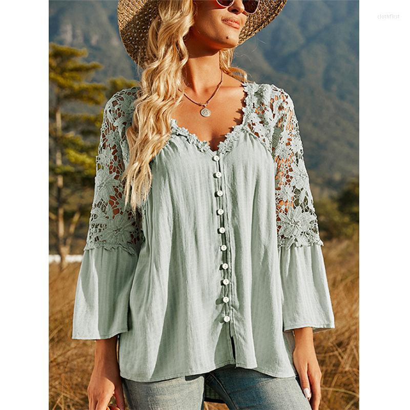 

Women' Blouses Vintage Lace Crochet White Shirt Women 2023 Hollow Out Loose Blouse Casual Fashion Flare Sleeve Solid Women' Blusas