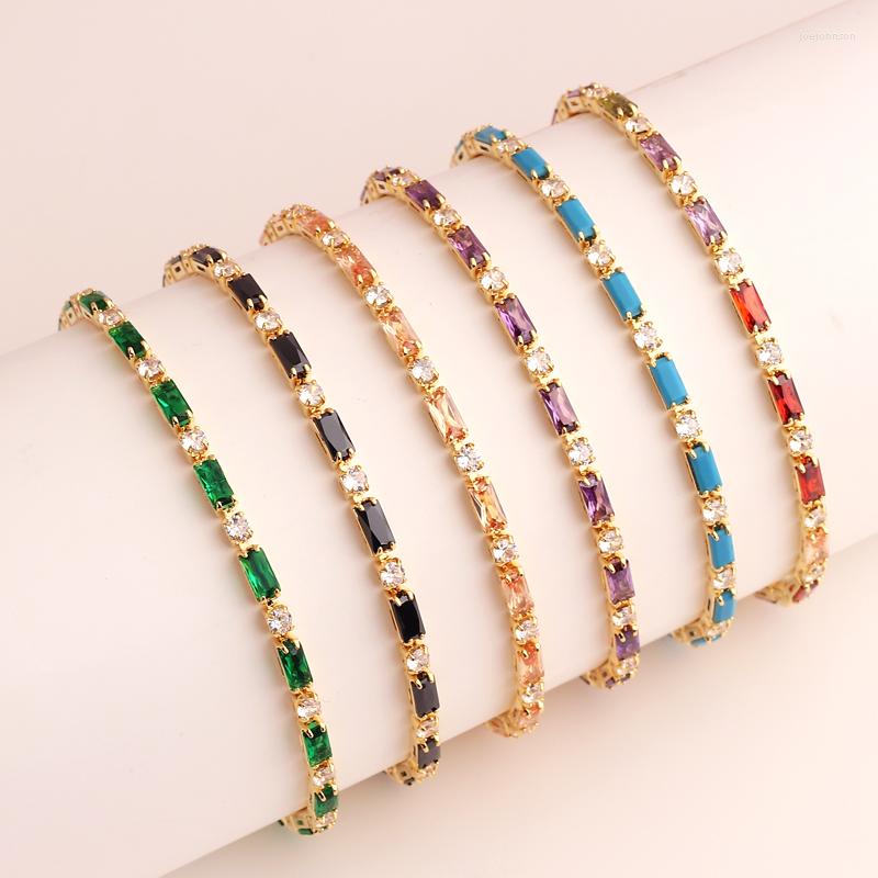 

Charm Bracelets Luxury Tennis Raibow CZ Chain Bracelet For Women Girls Wedding Zircon Iced Out Hand Ladies Party Fashion Jewelry
