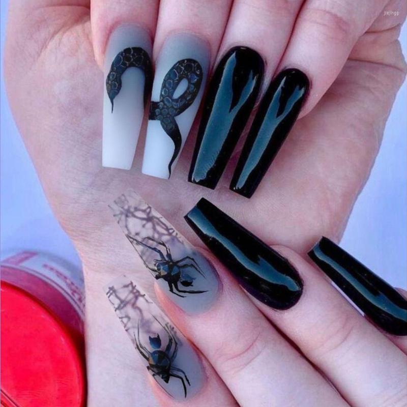

False Nails 24pcs/Box French Ballerina Detachable Full Cover Artificial Snake Coffin Wearable Fake Nail Tips, 04