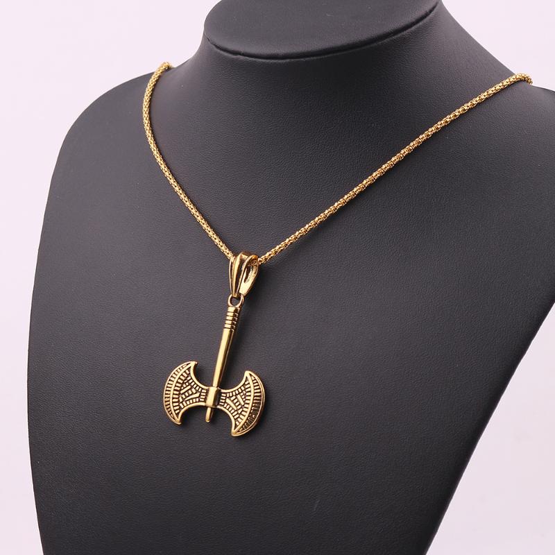 

Pendant Necklaces Necklace For Men Nordic Mythology Viking Ax Steel Hatchet Double Edged Axe Pendants Jew