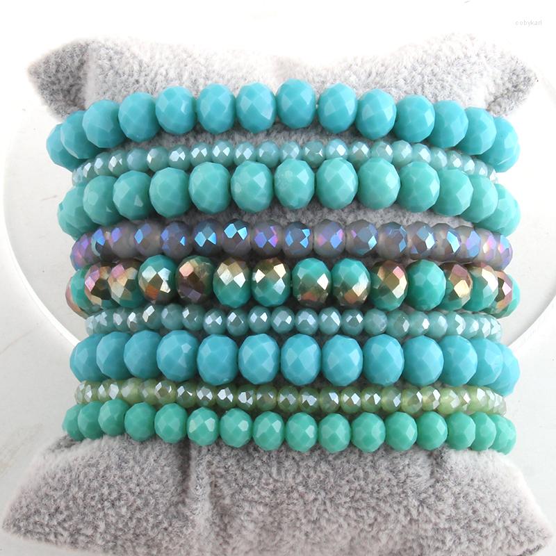 

Strand MD Fashion Designer Beaded Bracelet Set Blue 4 6 8 Mm 9pc Glass Crystal Bracelets & Bangles For Women Jewelry