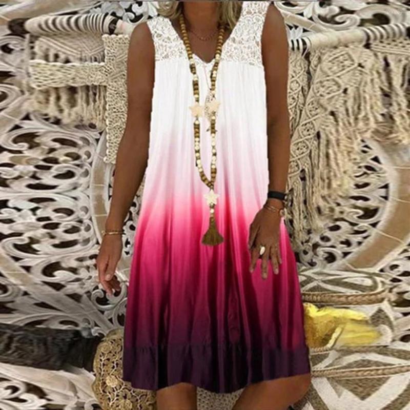 

Casual Dresses Women Tie-Dye Lace Gradients V Neck Ladies Beach Mini Dress, Black