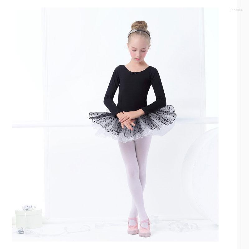 

Stage Wear Kids Short/Long Sleeve Cotton Lycra Ballet Dance Tutu Dress With Bow On Front Design 2 Colors Available A0022, Black