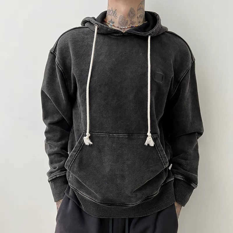 

Men's Plus Size hoodie designer sweater Trendy Brand Sweatshirt Men's Round Neck Pullover Back Smile Face Graffiti Print Washed Distressed Loose Sweatshirt hoodies, Black