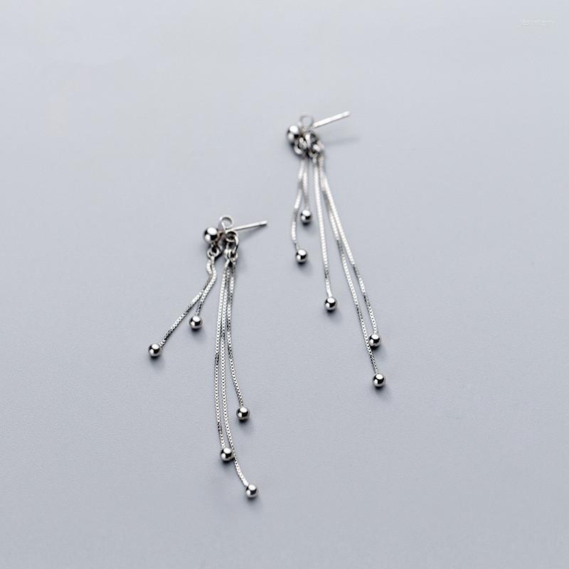 

Dangle Earrings Authentic Real 925 Sterling Silver Fine Jewelry Chain &lucky Round Bead Tassel LONG Gtle2461